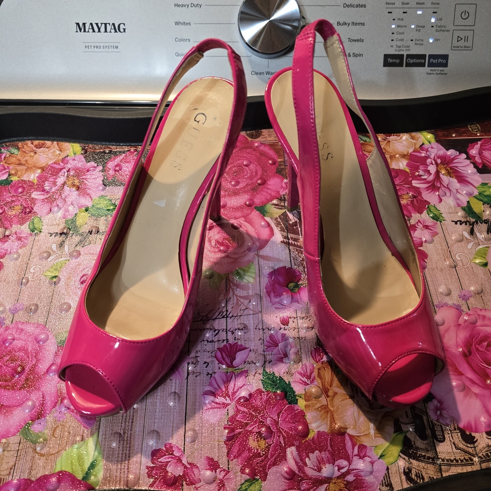 Guess Hot Pink Peep Toe Slingback Heels